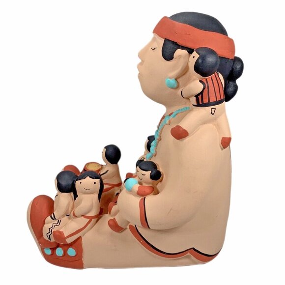 Signed Teissedre Navajo Pottery Storyteller Figurine 1986 6" Father 8 Kids VTG - Picture 7 of 11